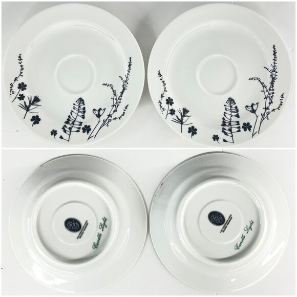 Franconia-Krautheim Candlelight 4 Pce Flat Porcelain Cup Saucer Set B/W Floral - Picture 11 of 13